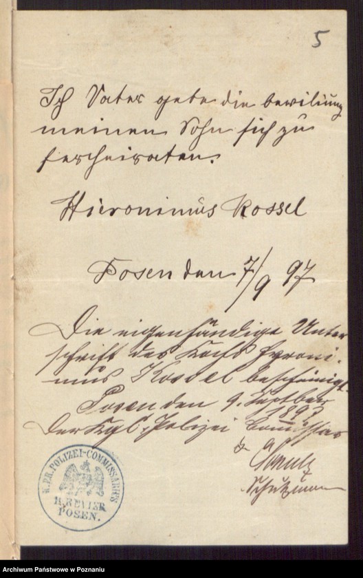 Obraz 7 z jednostki "Die von den Verlobten beigebrachten Urkunden zur Eheschliessung pro 1897"