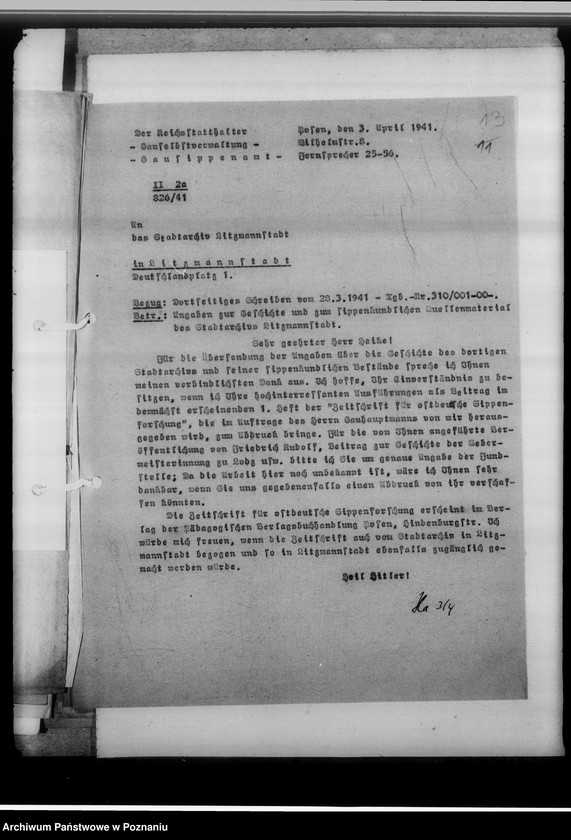 Obraz 18 z jednostki "[Korespondencja w sprawie wydawnictwa pod tytułem: Zeitschrift für ostdeutsche Sippenforschung]"