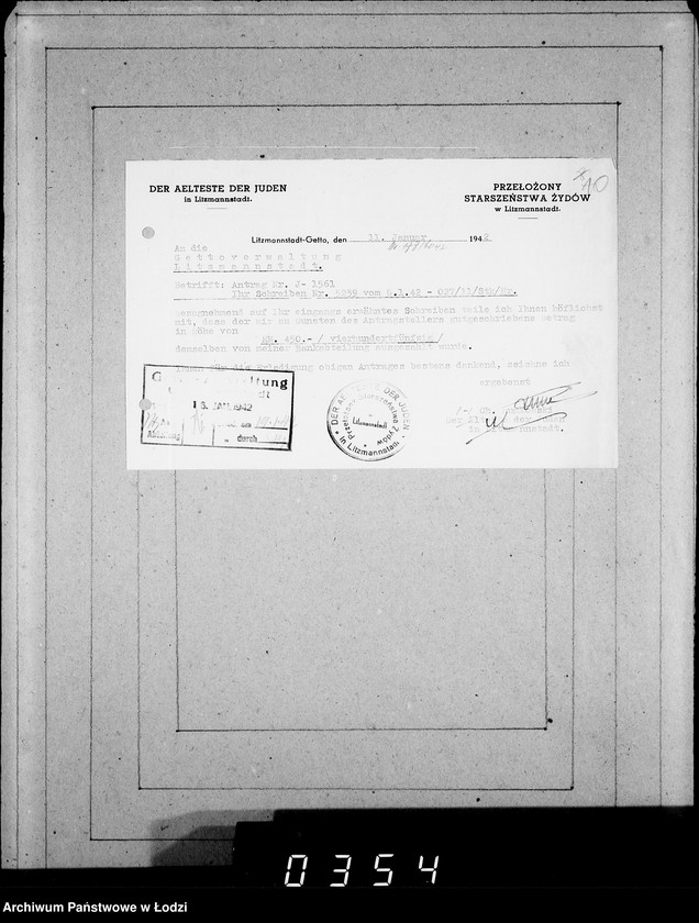 Obraz 14 z jednostki "J.1561-1580 [Wnioski Żydów z Getta o zwrot należności za towar wzięty na kredyt]"