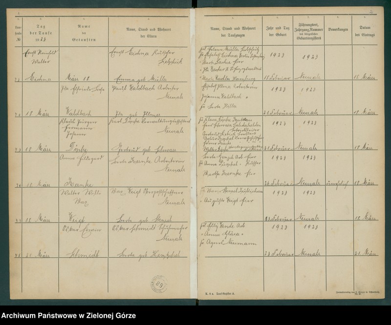 image.from.unit.number "Taufregister der evangelischen Kirche zu Neusalz a[n] O[der] Diöcese Freystadt N[ie]d[e]r Schl[iesen]"