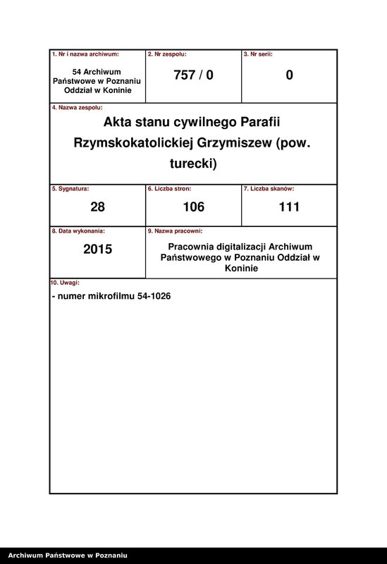 Obraz 1 z jednostki "Księga urodzeń, małżeństw, zgonów"