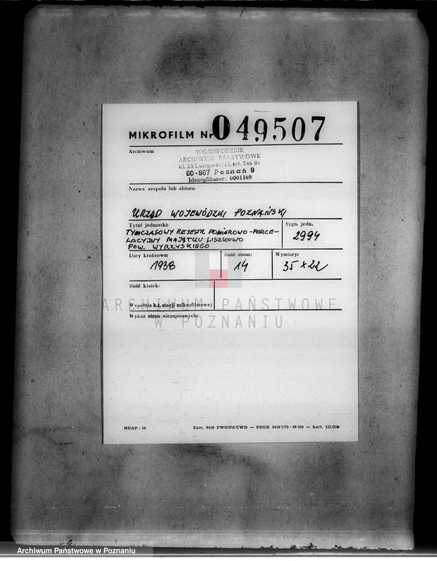 Obraz 2 z jednostki "Tymczasowy rejestr pomiarowo-parcelacyjny majątku Liszkowo powiatu wyrzyskiego"