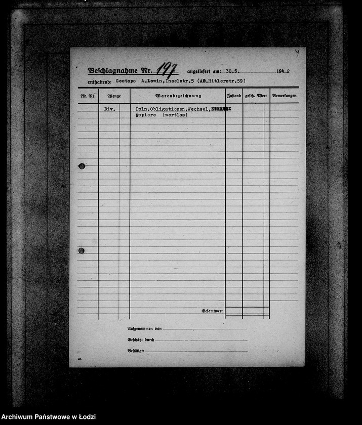 Obraz 8 z jednostki "Gestapo 1-200 [Kartoteka skonfiskowanego majątku ruchomego u Żydów]"
