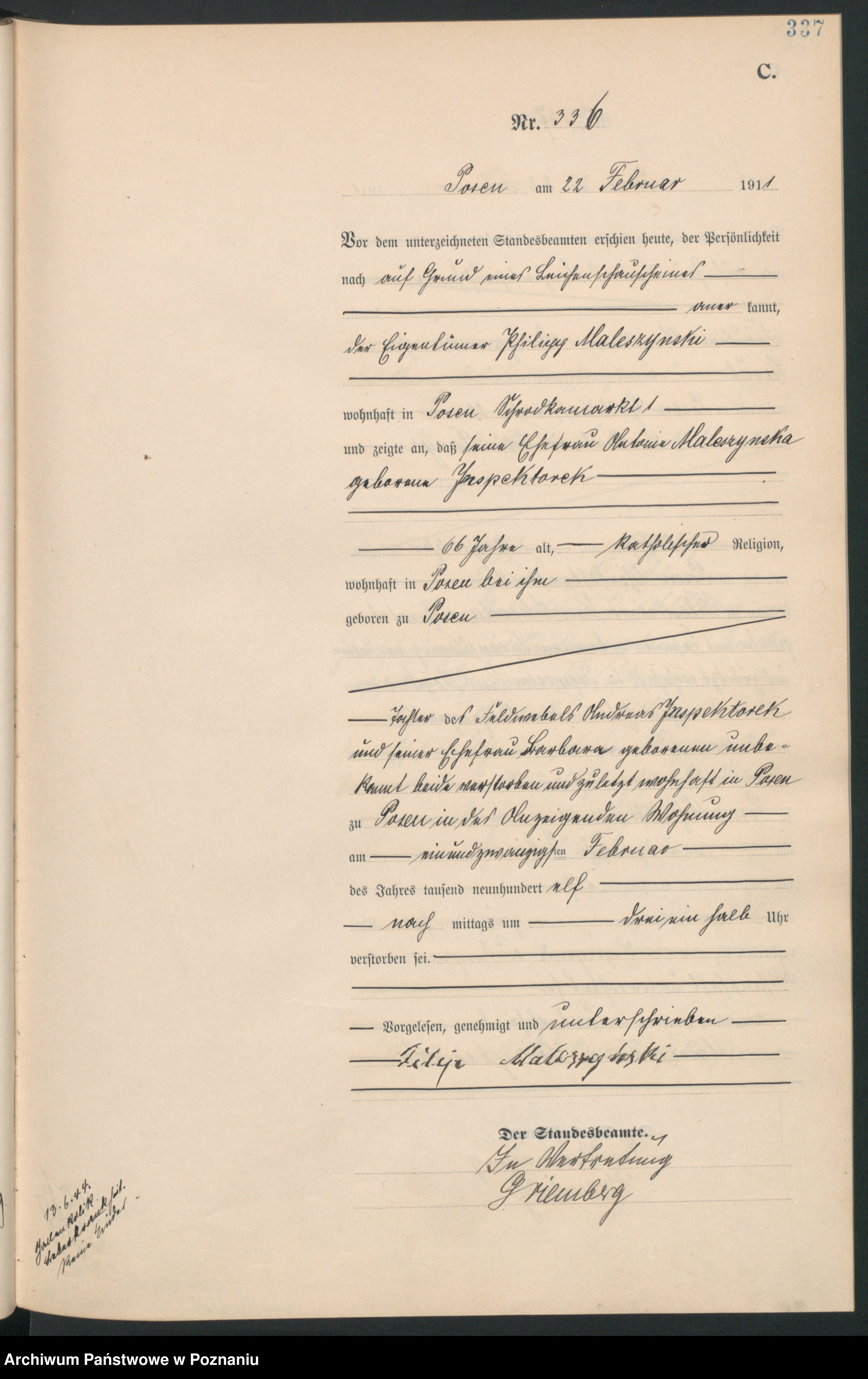 Skan z jednostki: Księga miejscowa zgonów tom I [Rejestr główny zgonów]