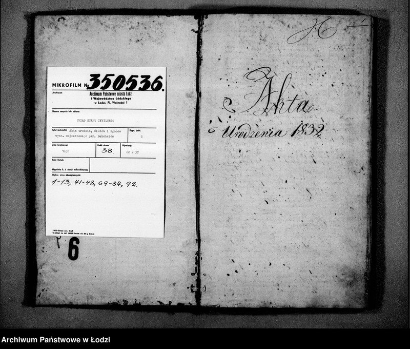 image.from.unit.number "Księga Akt Stanu Cywilnego Wyznania Mojżeszowego Urodzenia, Małżeństwa, Smierci w parafii Bełchatow w Powiecie Piotrkowskim Wojewodztwie Kali[skim] na Rok 1832"