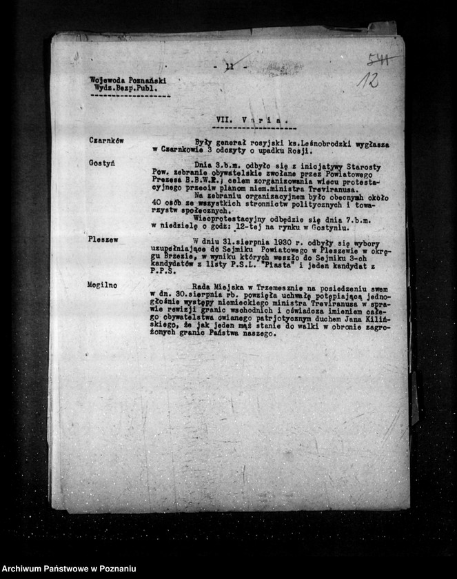 Obraz 17 z jednostki "Sprawozdania sytuacyjne tygodniowe za czas od 31 sierpnia do 2 października 1930 r. /44-48/"