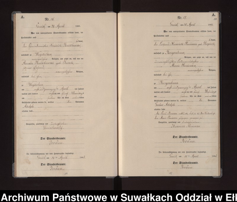image.from.unit.number "Geburts-Neben-Register des Königlichen Preussischen Standes-Amtes Gneist Kreis Loetzen"