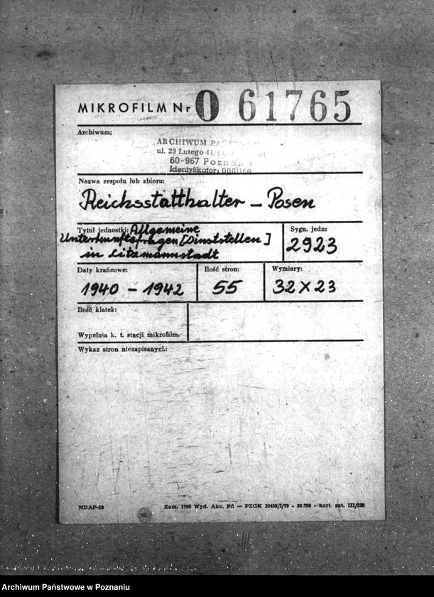 Obraz 2 z jednostki "Allgemeine Unterkunftsfragen (Dienststellen) in Litzmannstadt"