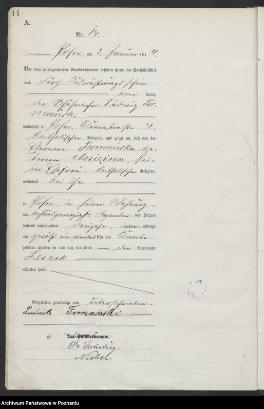 Obraz 16 z jednostki "Księga miejscowa urodzeń tom I [Rejestr główny urodzeń]"