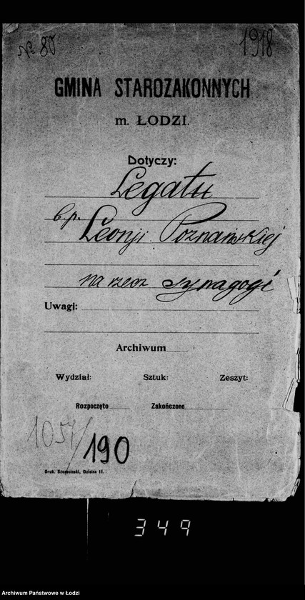 Obraz 4 z jednostki "Akta dotyczące legatu b. p. Leonii Poznańskiej na rzecz synagogi"