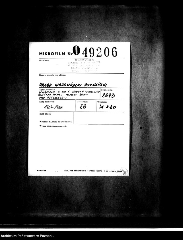 Obraz 2 z jednostki "Wyłączenie z art. 5 ustawy o wykonaniu reformy rolnej majątku Rojów powiatu ostrowskiego"