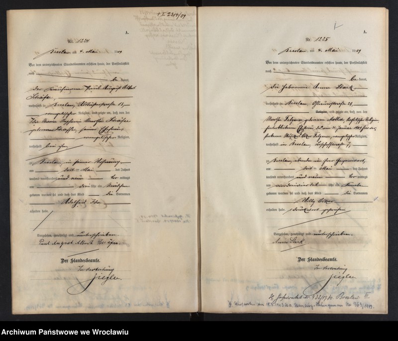 image.from.unit.number "Geburts-Haupt-Register Breslau I 1909 Band 4"