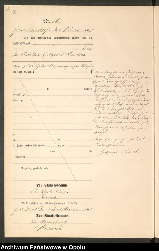 image.from.unit.number "Sterbe-Neben-Register Standes-Amt Gr.[oss] Neudorf 1885"