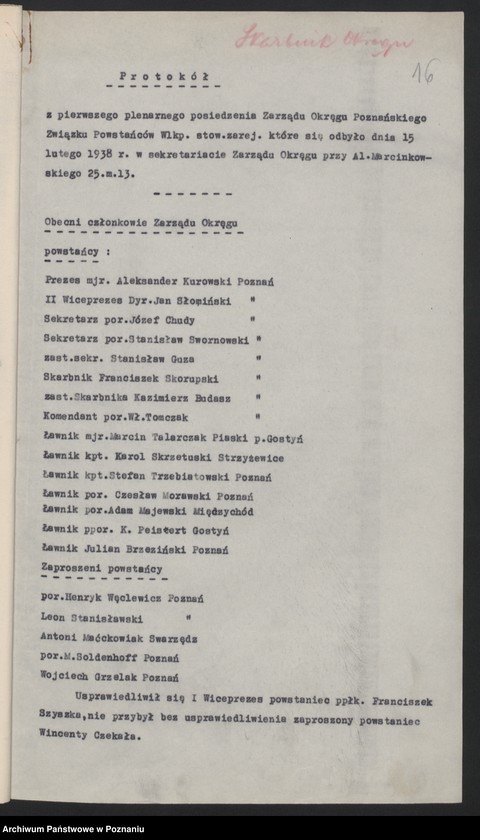 Obraz 19 z jednostki "Protokoły z posiedzeń Zarządu Okręgu Poznańskiego Związku Powstańców Wielkopolskich."