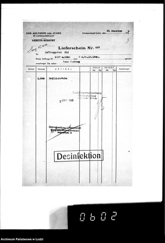 Obraz 14 z jednostki "[Dowody dostawy umundurowania dla intendentury wojskowej Berlin II]"