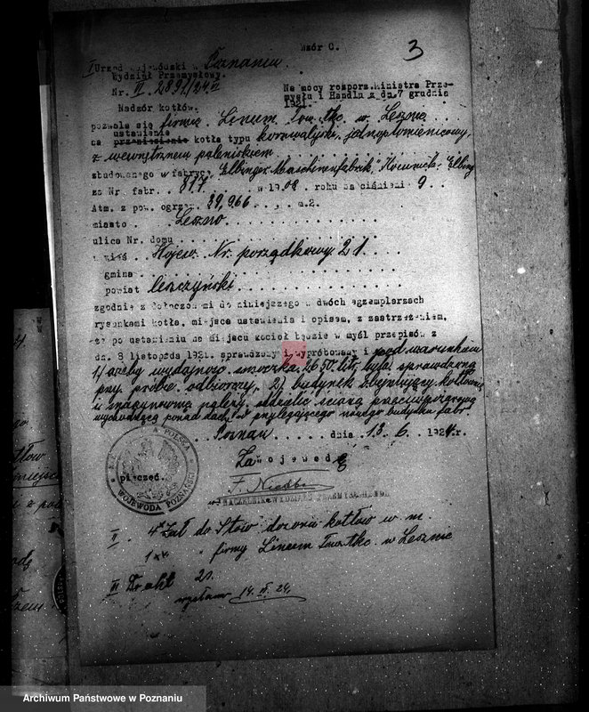 Obraz 7 z jednostki "Zakłady wyrobów włókienniczych Towarzystwo Akcyjne "Linum" w Lesznie nr woj. kotła 21"