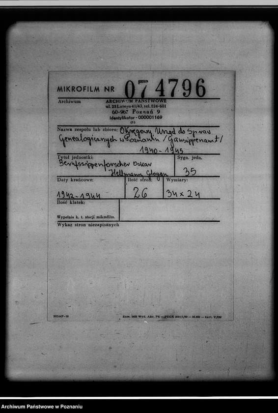 Obraz 2 z jednostki "Berufssippenforscher Oskar Hellmann, Glogau [Głogów]"