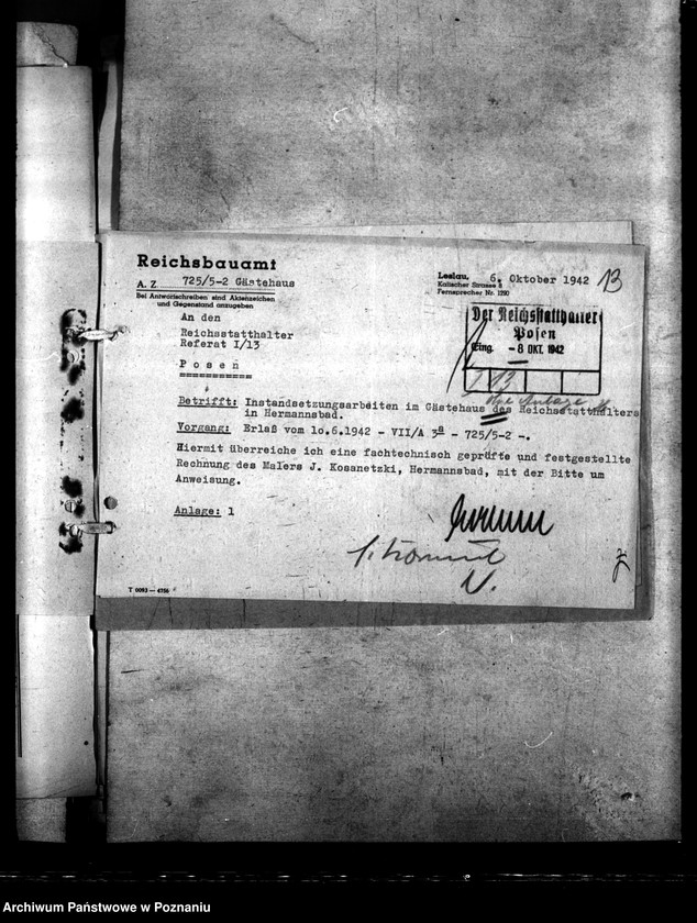 Obraz 17 z jednostki "Instandsetzungsarbeiten im Gästehaus des Gauleiters in Hermannsbad (Ciechocinek)"