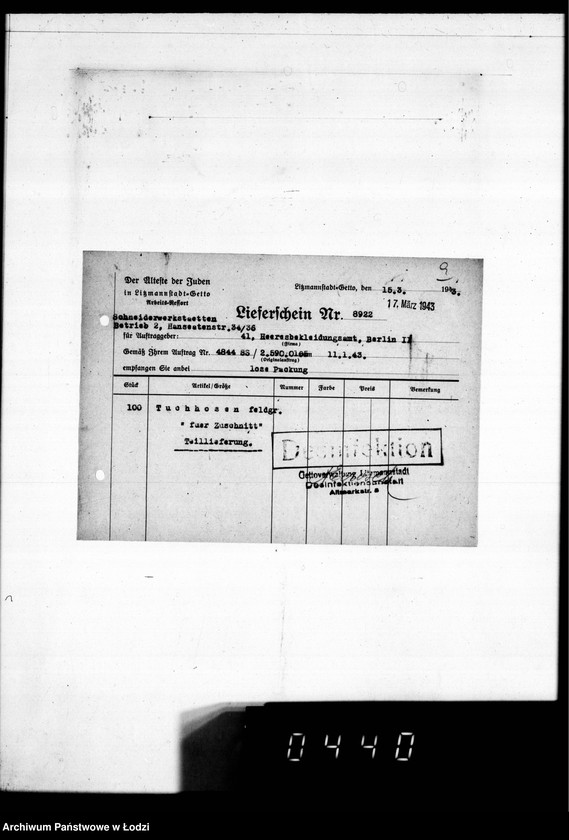 image.from.unit.number "[Dowody dostawy umundurowania dla] Heeresbekleidungsamt Berlin II"