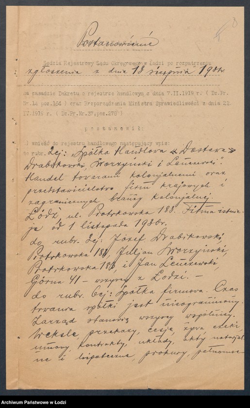 Obraz 10 z jednostki "Spółka Handlowa „Dostawa” – Drobikowski, Sroczyński i Lenczewski"