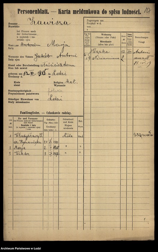 Obraz 19 z jednostki "[Spis ludności Łodzi] Zawisłowski - Zdunek"