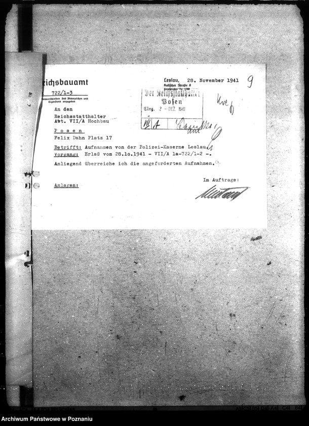 Obraz 14 z jednostki "Polizeikaserne in Leslau. Wohungen für Polizeiangehörigen in Leslau. Polizeigefängnis in Leslau"