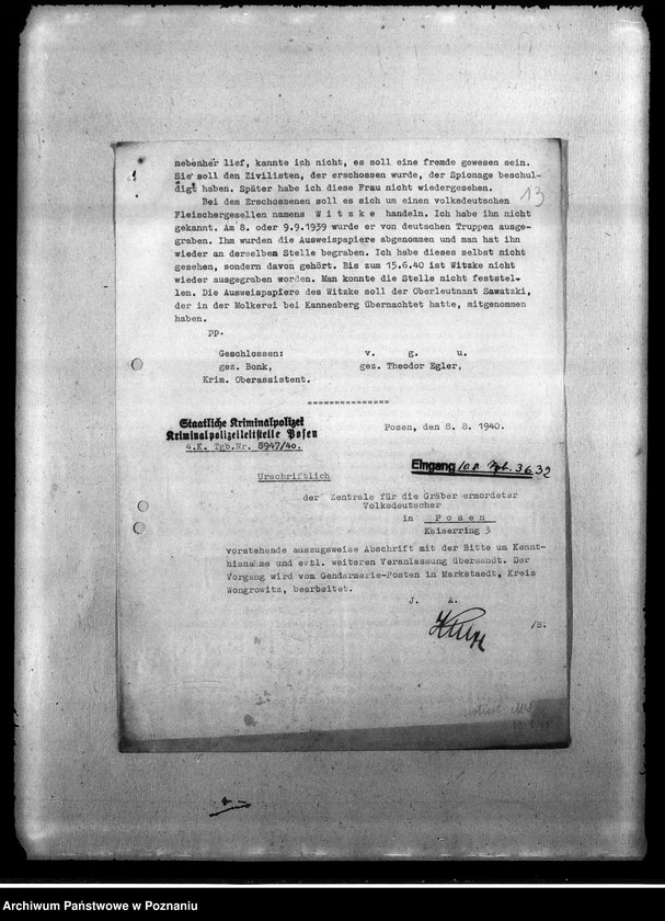 Obraz 19 z jednostki "Korespondencja w sprawie miejscowych Niemców ze Śląska, Wielkopolski i Poznania, którzy zginęli w 1939 roku"