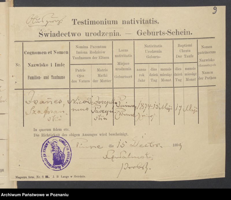 Obraz 11 z jednostki "Die von den Verlobten beigebrachten Urkunden zur Eheschliessung pro 1900"