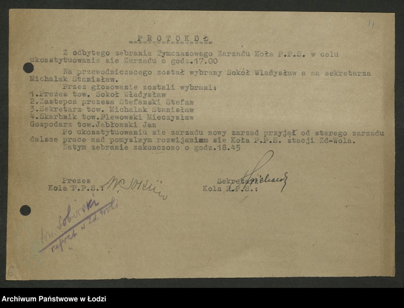 Obraz 5 z jednostki "Koło kolejowe PPS Zduńska Wola- protokoły [zebrań]"