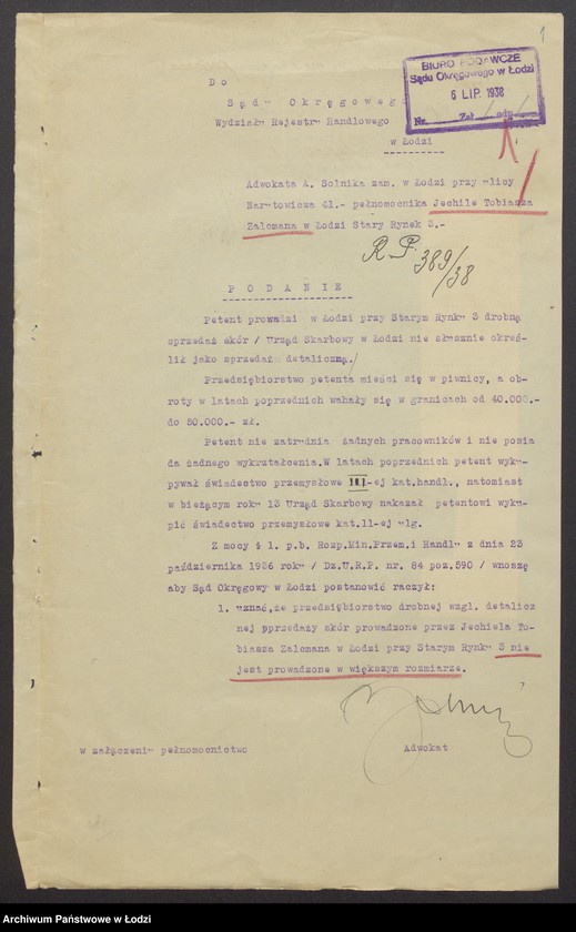 Obraz 3 z jednostki "Jechiel Tobiasz Zalcman – sprzedaż skór"