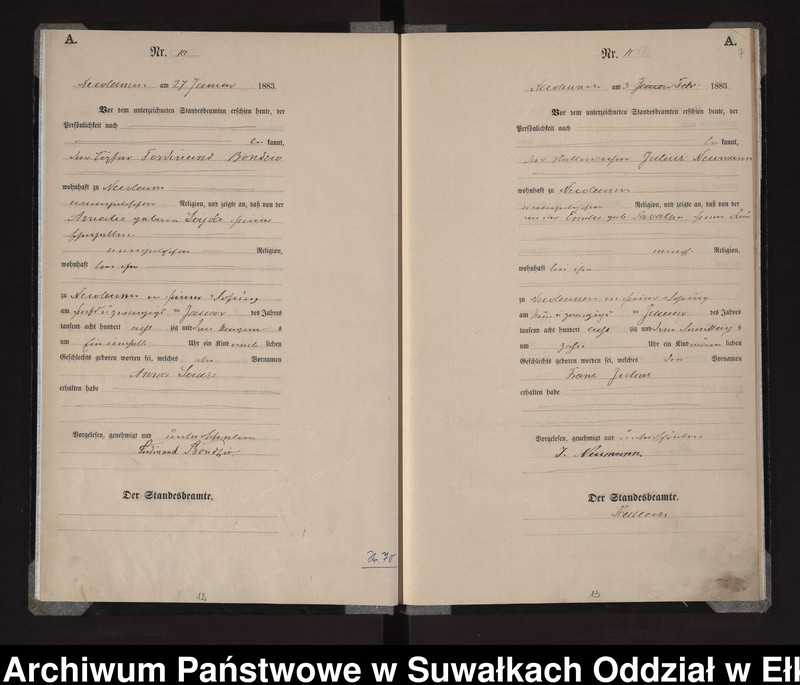 Obraz 10 z jednostki "Geburts-Haupt-Register des Königlich Preussischen Standes-Amtes Stadt Nicolaiken Kreis Sensburg"