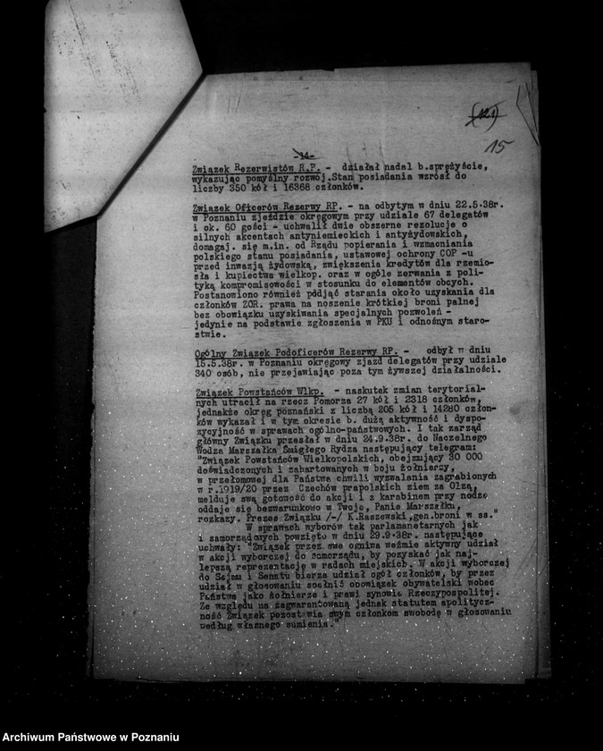 Obraz 19 z jednostki "Sprawozdanie półroczne z życia polskich legalnych stowarzyszeń i związków za okres od 1 kwietnia do 30 września 1938 r."