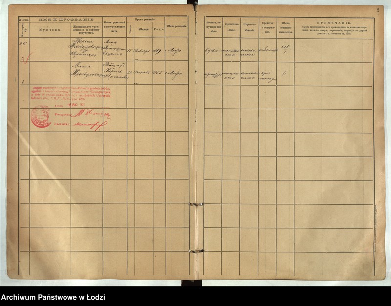 Obraz 3 z jednostki "[Księga ludności stałej m. Łodzi guberni piotrkowskiej nr domu 216-221]"