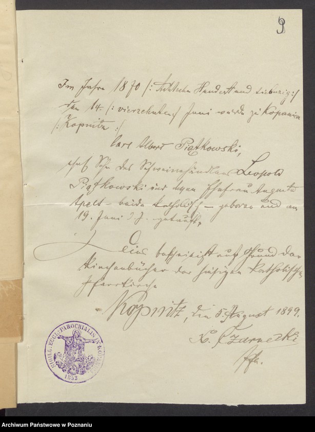 Obraz 11 z jednostki "Die von den Verlobten beigebrachten Urkunden zur Eheschliessung pro 1899"