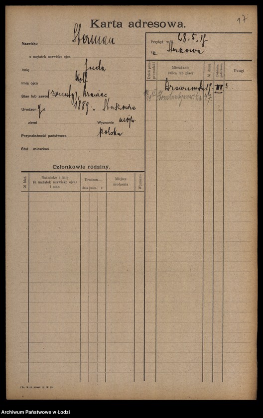 Obraz 19 z jednostki "[Spis ludności Łodzi] Szterling-Sztikert"