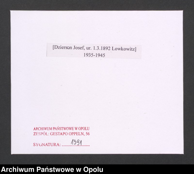 Obraz 2 z jednostki "[Dzierson Josef, ur. 1.3.1892 Lowkowitz]"