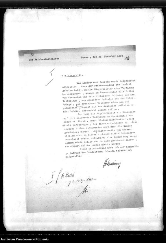 Obraz 16 z jednostki "Podręczna teczka akt dra Kortka, zawierająca informacje o utworzeniu Zentralstelle f.d. Gräber oraz korespondencję w sprawie miejscowych Niemców, zaginionych w 1939 roku"