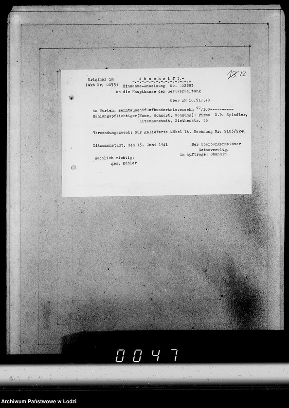 Obraz 16 z jednostki "Konto 00, Kom 1-65 [Zamówienia i rachunki za meble biurowe i sprzęty domowe]"