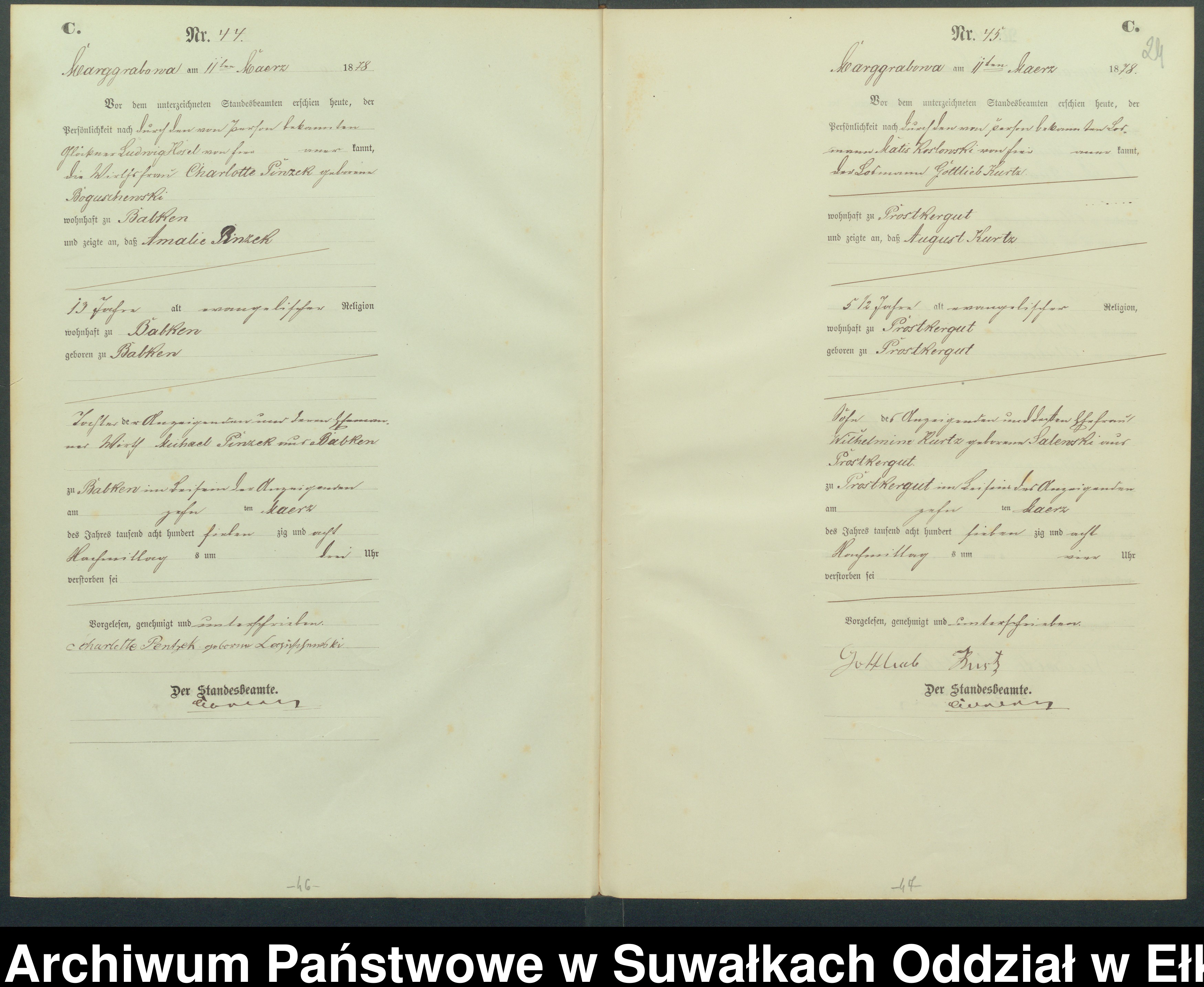 Skan z jednostki: Sterbe-Haupt-Register des Königlich Preussischen Standes-Amtes Landgemeinde Marggrabowa Kreis Oletzko