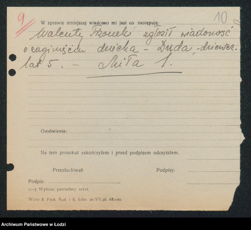 Obraz 12 z jednostki "[Akta XIII Komisariatu Milicji Obywatelskiej - protokoły i meldunki z zajść ulicznych, kradzieży, poszukiwań zaginionych]"