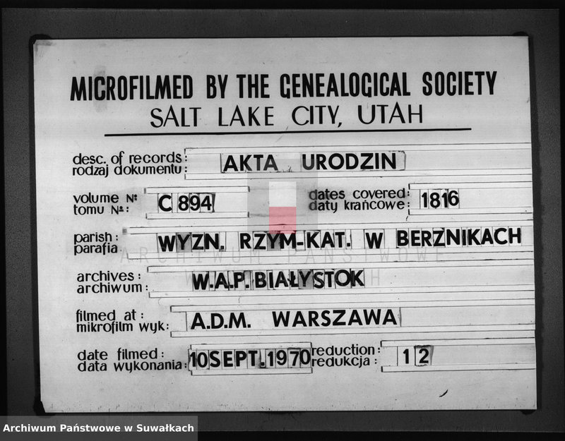 image.from.unit.number "Akta Urodzenia Stanu Cywilnego Roku 1816 Gminy Berznickiey"