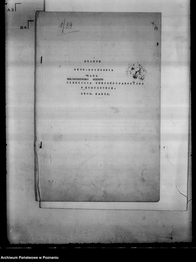 Obraz 18 z jednostki "/ Kasa Bezprocentowego Kredytu Rzemiosła Chrześcijańskiego w Kostrzynie/"
