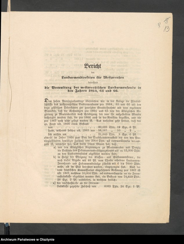 image.from.unit.number "Acta des 18ten Provinzial-Landtages der Stände des Königreichs Preußen. betreffend den Westpreussischen Landarmen Fonds in den 1864-1866"