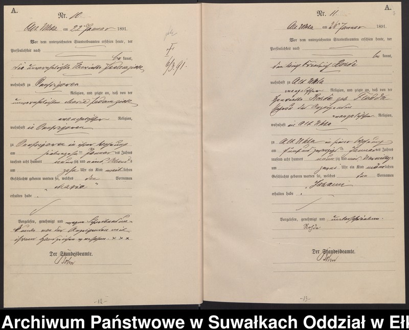 image.from.unit.number "Geburts-Haupt-Register des Königlichen Preussischen Standes-Amtes Ukta Kreis Sensburg"