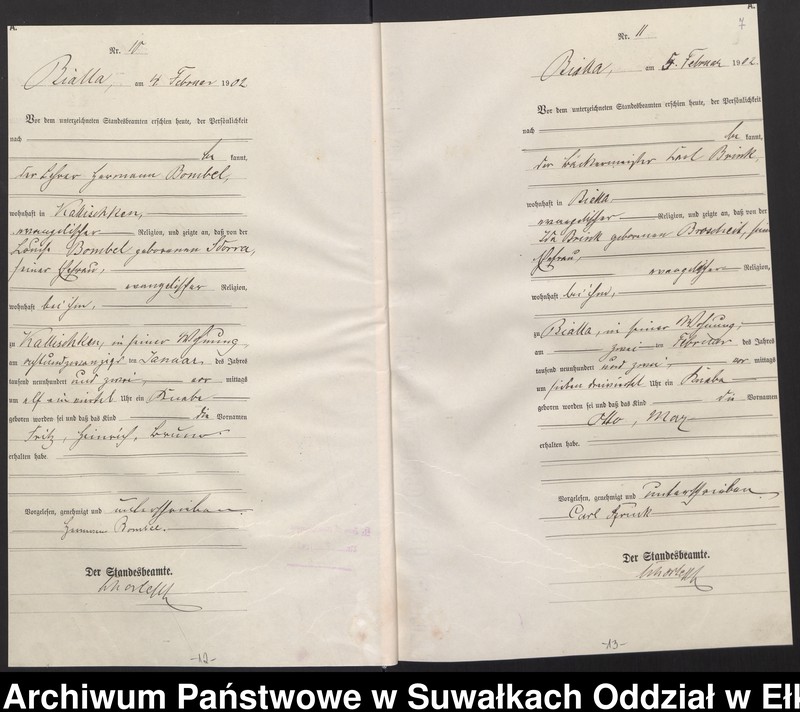 image.from.unit.number "Geburts-Haupt-Register des Königlichen Preussischen Standes-Amtes Bialla Kreis Johannisburg"