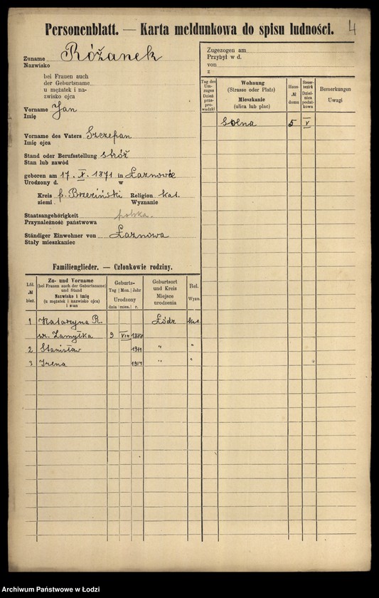 Obraz 6 z jednostki "[Spis ludności Łodzi] Rożana-Różyński"