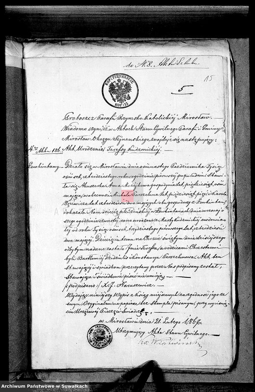 image.from.unit.number "Dowody posługujące do zawartych i spisanych aktów małżeństw przed Urzędnikiem Stanu Cywilnego Parafii Rzym.- katolickiej Lejpuńskiej w 1867 roku"