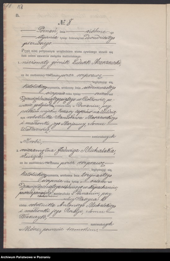 Obraz 20 z jednostki "Księga miejscowa małżeństw tom I [Rejestr główny małżeństw]"