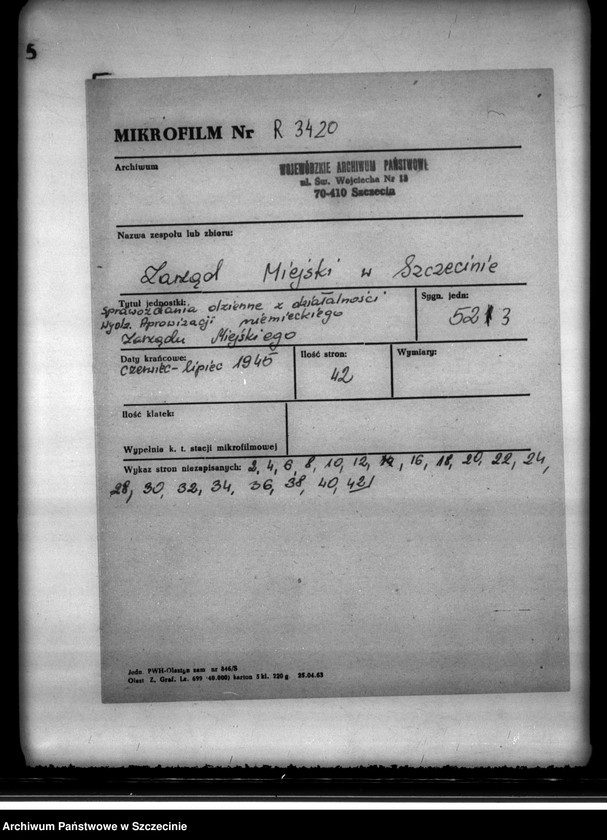 image.from.unit.number "Sprawozdania dzienne z działalności Wydziału Aprowizacyjnego niemieckiego Zarządu Miejskiego w Szczecinie m-c VI-VII.  Zeznania ludności cywilnej o napadach rabunkowych dokonanych przez Rosjan"