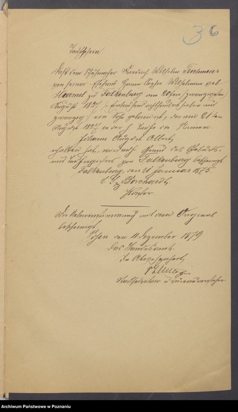Obraz 8 z jednostki "Die von den Verlobten beigebrachten Urkunden zur Eheschliessung pro 1875"
